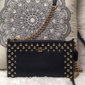 Coach Crossbody Bag - Navy with Gold Studs